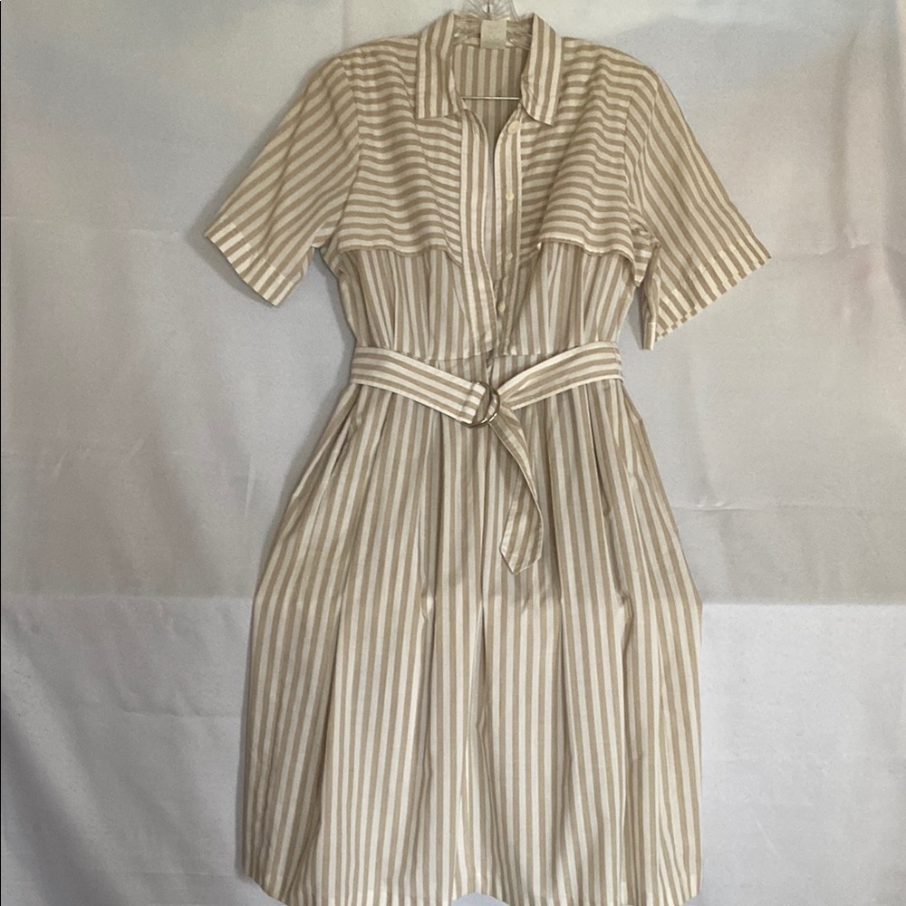 Stitches Cream Midi Dress with Notched Collar